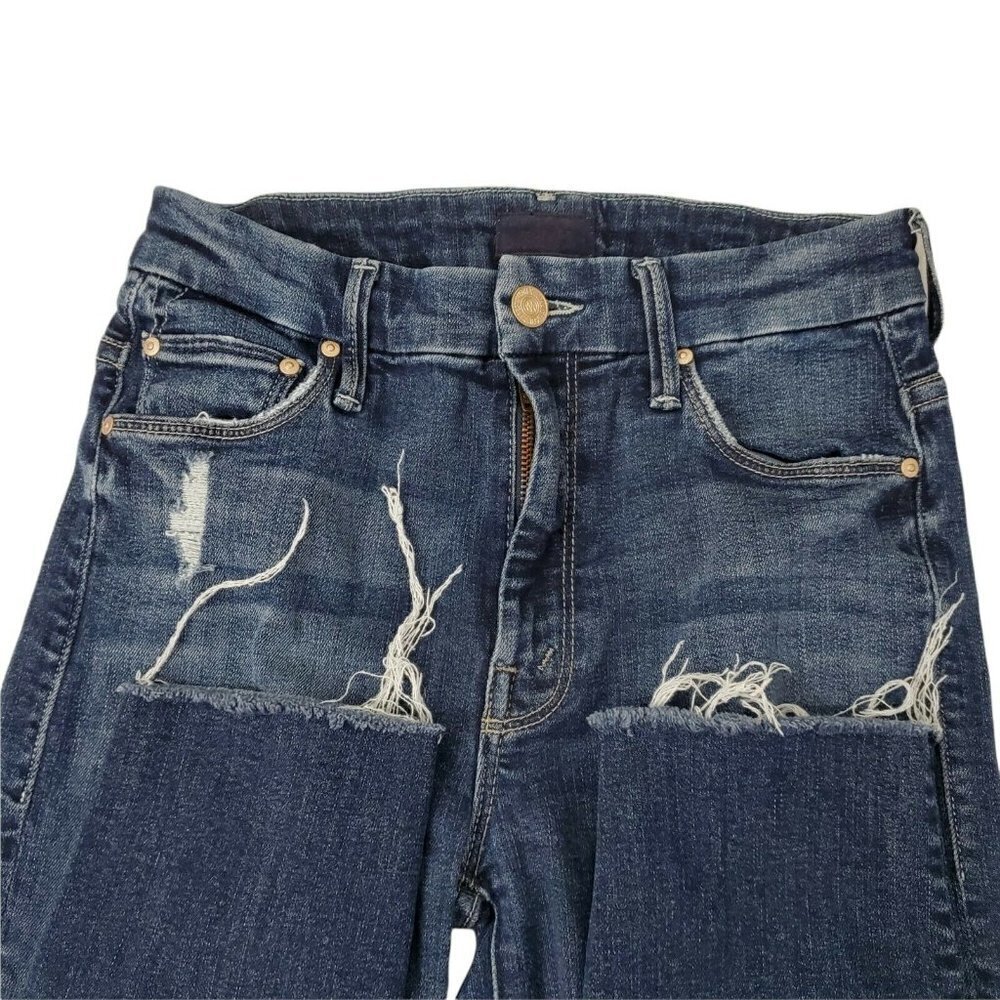 Mother Jeans 24 Blue High Waist Looker Ankle Fray Distressed Closer to The Edge - Picture 4 of 13